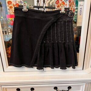 Pilcro Black Denim Skater Mini Skirt with Buckle and Pleated Detail 14